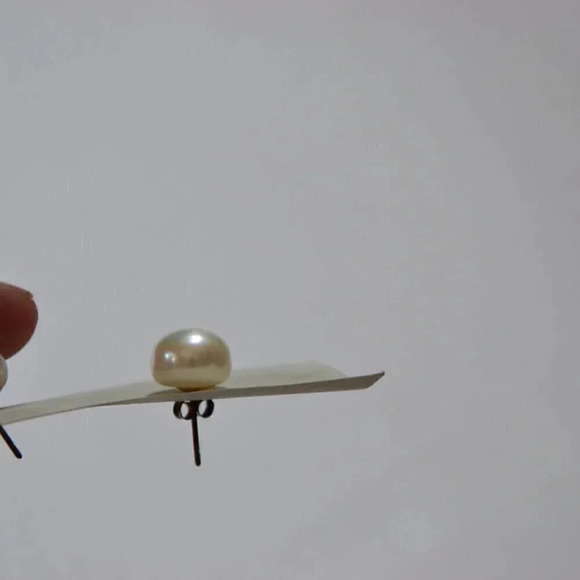 Off-Round  Pearl Earrings - Picture 2 of 4